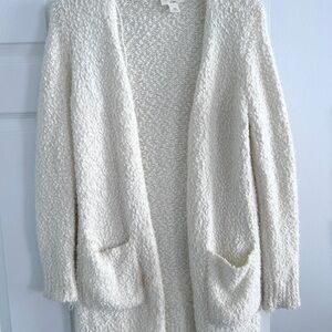 LOFT White Cardigan Sweater with Fluffy Knit
